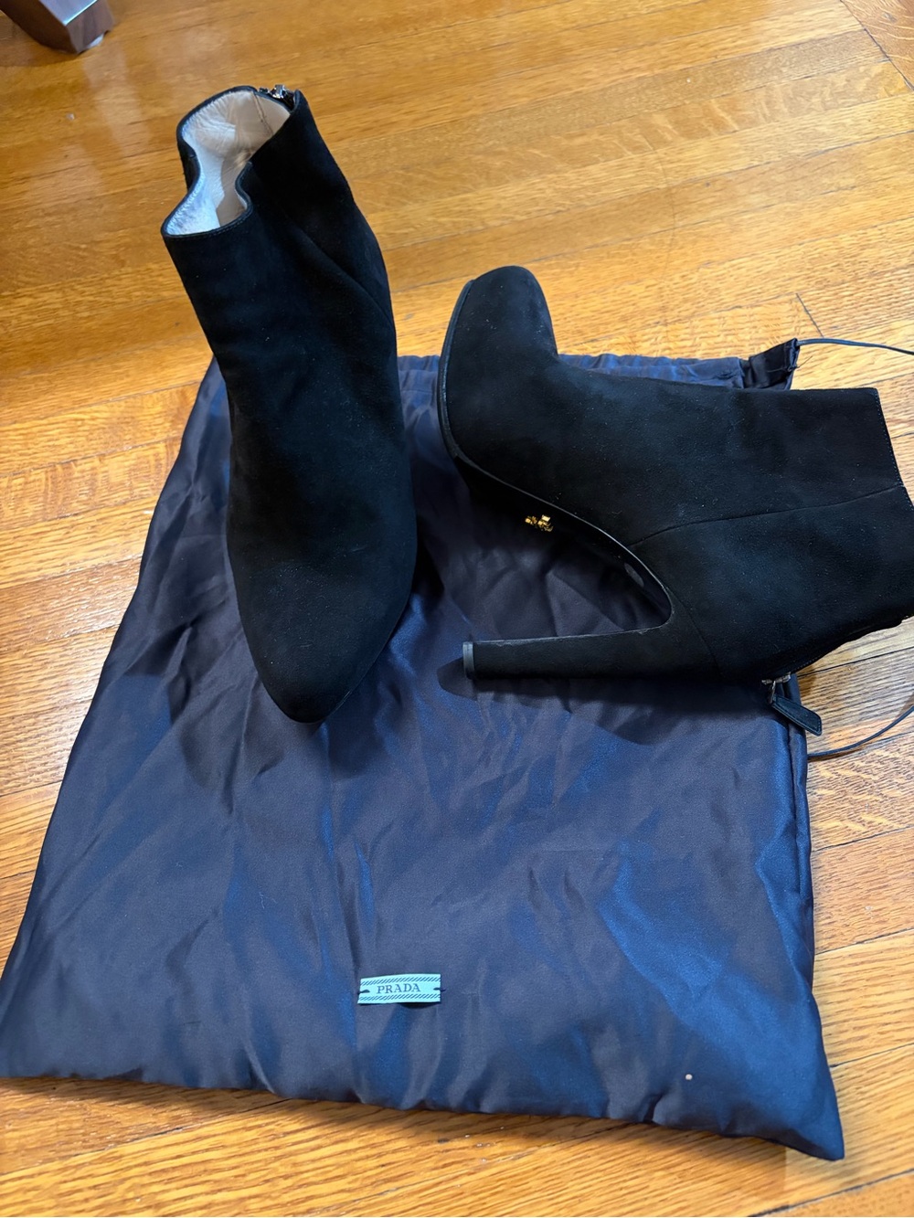 Prada Black Suede Pointed Toe Ankle Booties